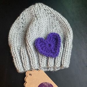 Hand Knit Baby Hat with Heart Appliqué